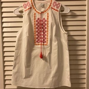 J. Crew sleeveless tank with embroidered neck line and tassels